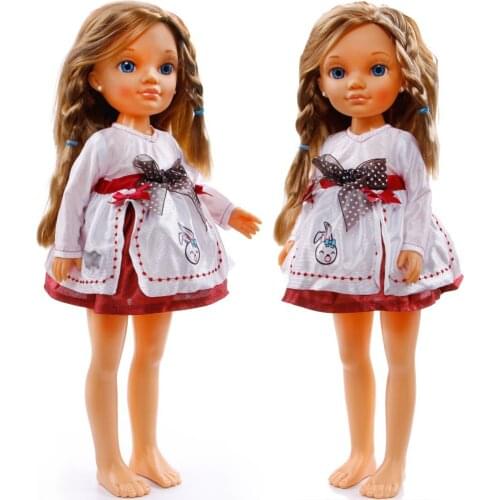 Cute 43 CM Doll Dress Wave Point Bowknot Red Cartoon Pattern Skirt Casual Party Gown Accessories Clothes for Nancy Dolls Toy