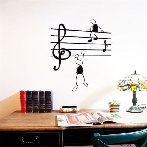 Cute Man Musical Notes Ant Wall Stickers for Living Room Bedroom Decorative Home Musical Instruments Black Carved Art Mural