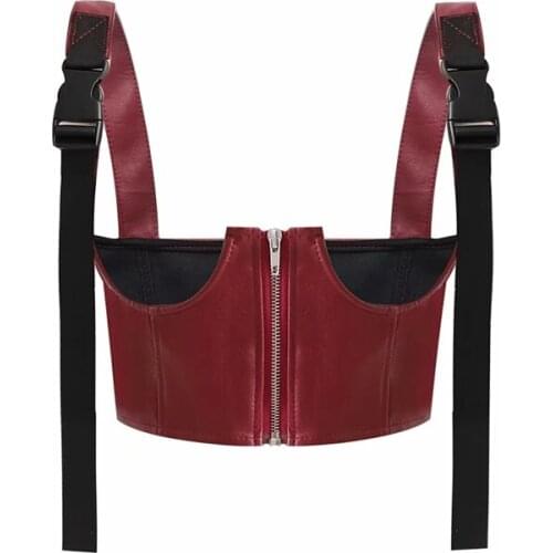 Fashion Women Sexy Tops Ladies Casual Solid Color PU Leather Sleeveless Low Cut Vest Casual Clubwear Tank