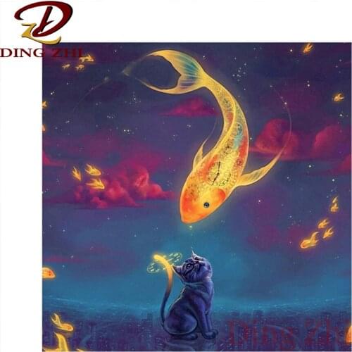 Cartoon Poster 5D Diamond Painting Abstract Art Animal Cat and koi Diy Embroidery Mosaic Cross Stitch Full Square Round Drill