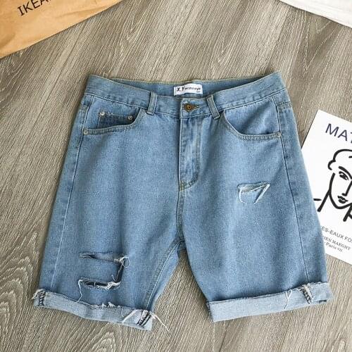 Summer Mens Jeans Shorts Split Hole Blue Straight Vintage Denim Short Pant Man Stylish Streetwear Beggar Mens Shorts Plus Size