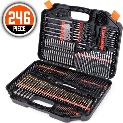 SEDY-2021- 246PCS Drill Bit Set Multifunctional Combination Drill Bit Screw Bits Set Kit with Black Plastic Box Screw Bits Set