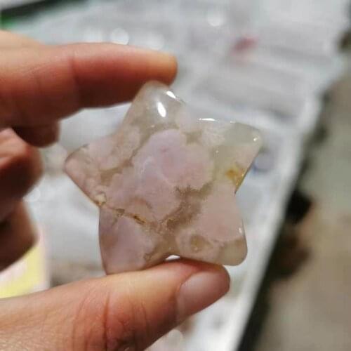 Natural Flower agate carved star cherry blossom agate Star Shaped Healing Stone