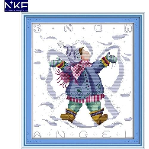 NKF The boy play in the snow handcraft needlepoint sets Chinese cross stitch Christmas ornaments embroidery kits for sale