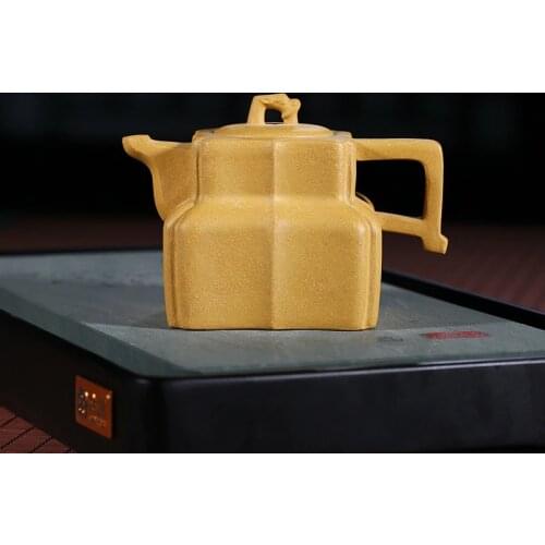 New Purple Sand Bottle Wholesale Yixing Golden Section Niyuding 230 ml Tetragonal Ribbon Dragon Head Teapot