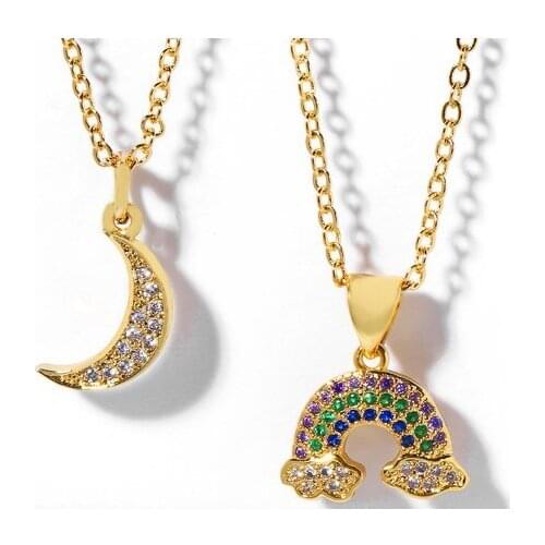 Cloud moon micro pave cz zircon cubic zirconia necklace copper Clavicle gold plated Snake Chain Choker Pendant tyh34
