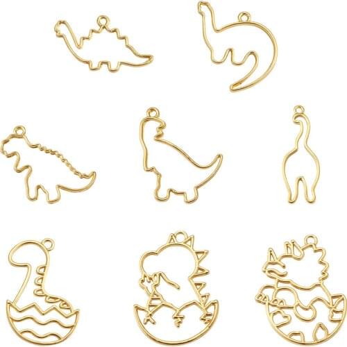 38pcs Cartoon Dinosaur Blank Resin Frame Pendant Alloy Open Back Bezel Charms For DIY Epoxy Resin Pressed Flower Jewelry Making