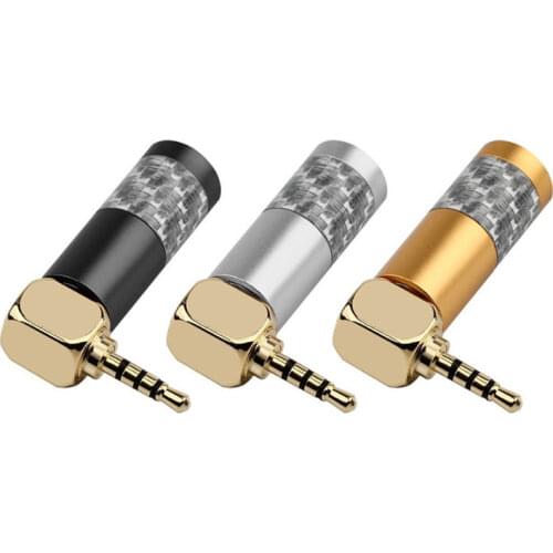 2.5mm 3/32" Jack Mini Earphone Plug Connectors Carbon Fiber 4 Poles 90 Degree Audio Adapter For 6.5mm Headphone Cable Solder