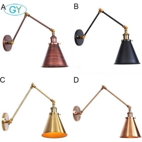 Adjustable Antique Industrial Long Swing Arm Black Wall Lamp Lights Brown Brass Retro Lighting For Bedroom Sconce Fixture
