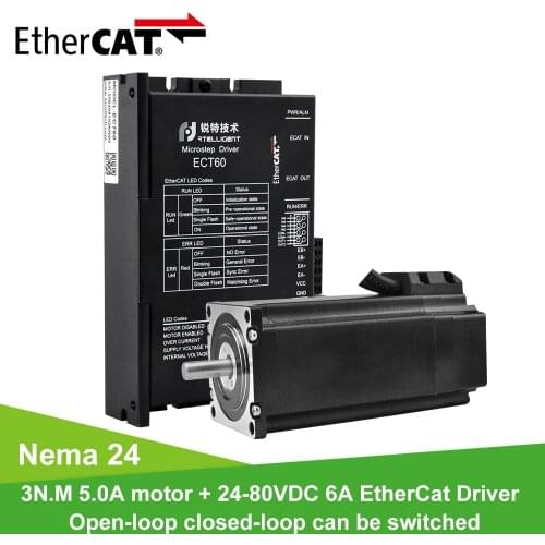 Rtelligent Nema 24 60A3ED 3.0N.M 5.0A 2 Phase Closed Loop Stepper Motor with Ethercat Stepper motor Driver Kits