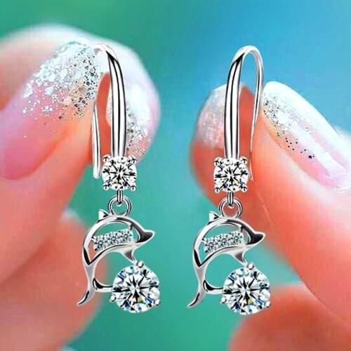 Huitan Cute Dolphin Earrings Women Inlaid Crystal Cubic Zirconia Delicate Girl Earring for Dance Party Fancy Gift Trendy Jewelry