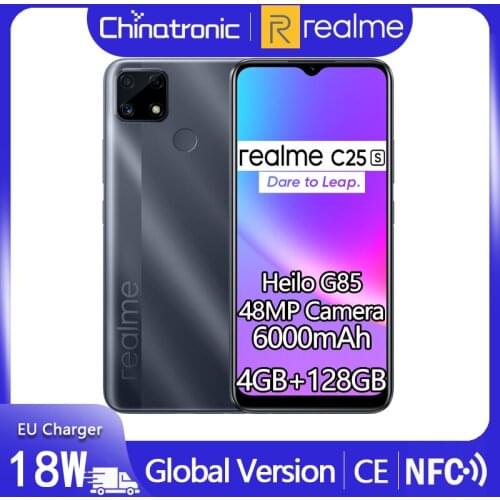Global Version realme C25S 4GB 128GB Mobile Phone 6.5"HD+Helio G85 Octa Core 6000mAh 48MP AI Triple Camera 18W EU Charger NFC