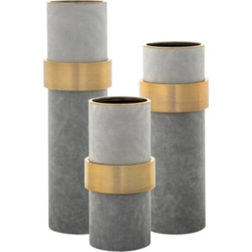 Modern Minimalist Luxury Model Room Living Room Entrance Dining Table Vase Golden Ring Leather Geometric Flower Vase Ornaments