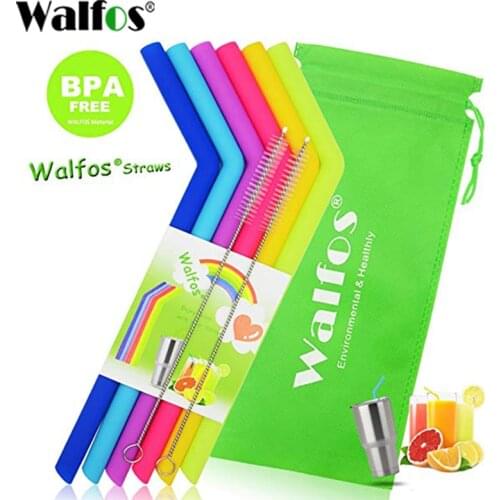 WALFOS FOOD GRADE 6 Pieces Silicone Regular Size Reusable Straws For Mug Tumbler Reusable Straws For Drinking