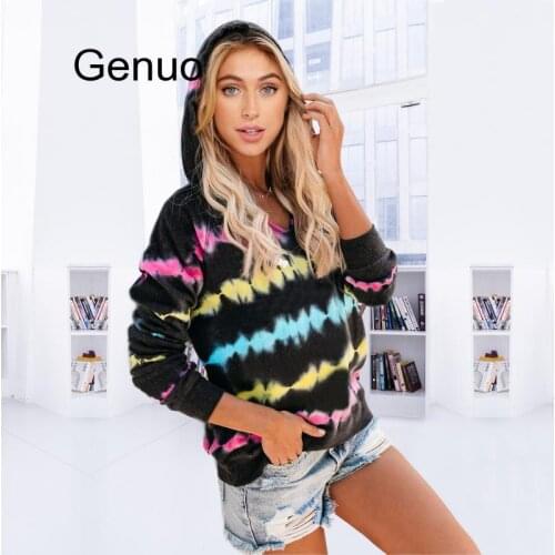 Autumn Hooded Sweatshirt For Women Striped Tie Dye Print Long Sleeve Casual Female Loose Hoodie Streetwear 2020 Fashion New