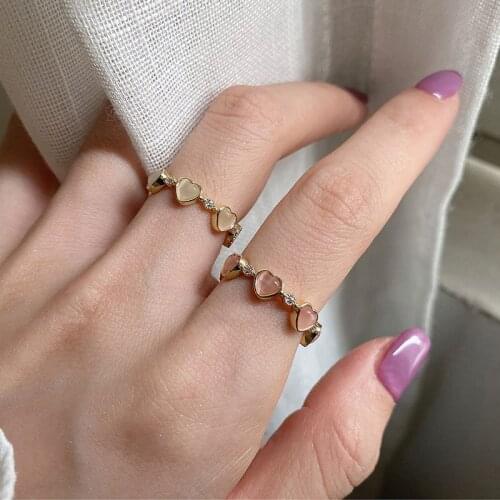 Aesthetic Cute Womens Ring Love Heart Crystal Jewelry Minimalist Fashion Designer Adjustable Handmade Finger Accesories Gift