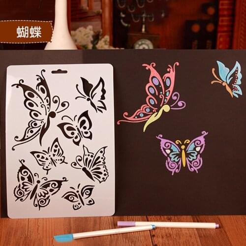 1Pcs Kids Drawing Painting Templates Educational Toys DIY Gift Cards Scrapbooking Dandelion Butterfly Flower Fairy Stencils