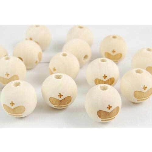 10Pcs 20mm Natural Color Laser Engraved Wooden Beads Smiley Love Five-pointed Star Crown For DIY Bracelet Necklace Making