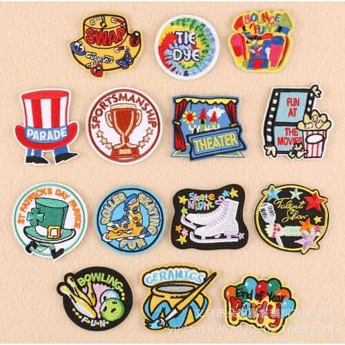 10pcs/lot 3M Self-adhesive Embroidery Patche Fun Letter Camp Cup Love Shoes Clothing Decoration Sports Strange Thing Applique
