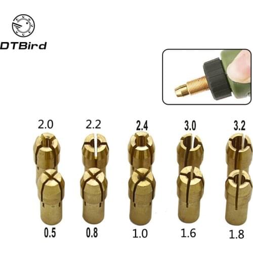 10 Pieces Mini Drill Brass Collet Chuck for Dremel Rotary Tool 0.5-3.2mm Brass Collet Chuck for Dremel Tools Accessories DT6