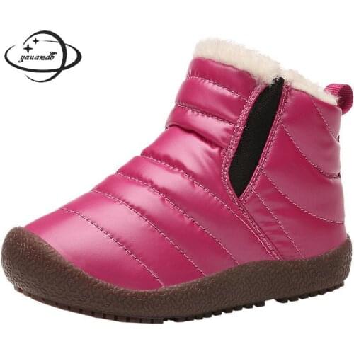 Kids Boots Winter Ankle Boys And Girls Snow Boots Patent Leather Round Toe Platform Plush Anti-slippery Children Shoes H51