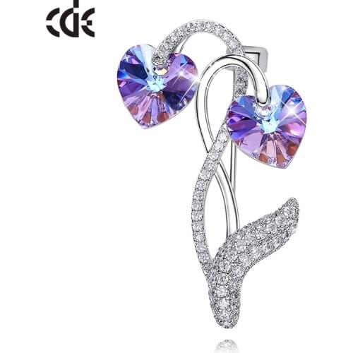 CDE Bijouterie Trendy Plant Brooches for Women Purple Heart Crystals from Swarovski Brooch Pin Fashion Jewelry Accessories