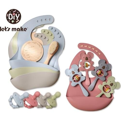 Baby Toys Set Animal Koala Silicone Rattles Baby Bibs Brush Milestone Cards Newborn Baby Bed Bell Educational Teething Toys