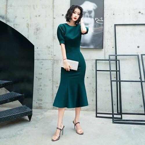 Evening Dresses O-Neck Half Sleeves Elegant Mermaid Tea-length Ruffles New Simple Plus size Customized Woman Formal Dress C129