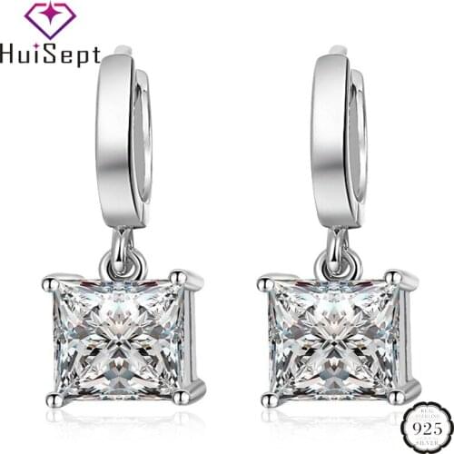 HuiSept Fashion Silver 925 Earrings Jewelry Square Shape Emearld Amethyst Gemstone Drop Earrings for Women Wedding Gift Ornament