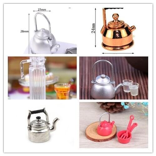 Wholesale 1:12 Classic Pretend Play Furniture Toys Metal Tea Kettle/Tea Pot For doll Kitchen Accessory Dollhouse Miniature