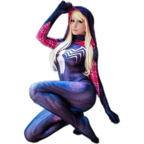 Adults Kids Venom Gwen Stacy Cosplay Costume Symbiote Superhero Zentai Suit Female Girls Woman Halloween Full Bodysuit
