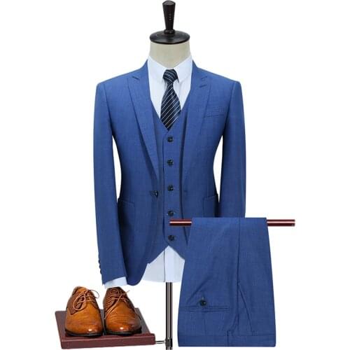 Suit + vest + pants)New mens boutique slim button suit solid color suit jacket host jacket & trousers mens formal suit jacket