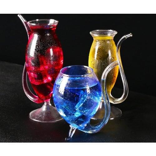 Creative Wine Cup Cocktail Glass Cup Whiskey Glass Heat Resistant Glass Cup With Straw For Drink Home Party Bar Club