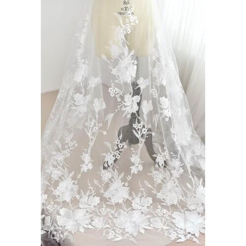 Lace fabric bridal dress lace big flower long flowers applique patch diy bridal dress fabric
