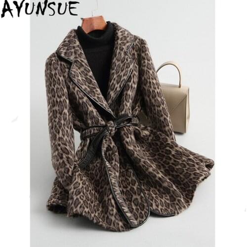 AUNSUE Real Wool Coat Female Jacket 2020 Winter Jacket Women Leopard Alpaca Woolen Coats and Jackets Women Korean Jacket WPHPC1