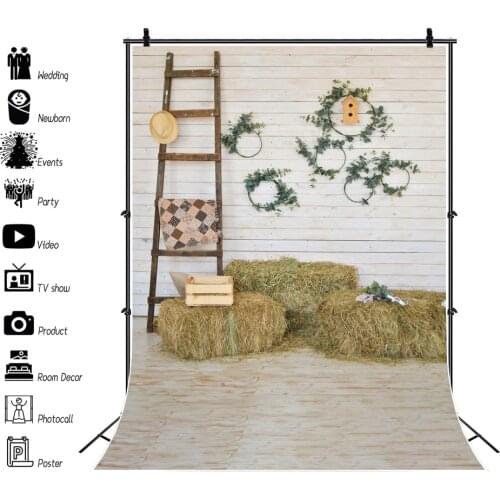 Laeacco Wooden Interior Floor Haystack Baby Birthday Custom Photography Backdrop Photographic Photo Background For Photo Studio