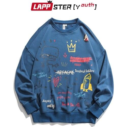 LAPPSTER-Youth Men Hip Hop Streetwear Graffiti Hoodies 2021 Pullover Male Korean Oversized Sweatshirts Harajuku Casual Clothes