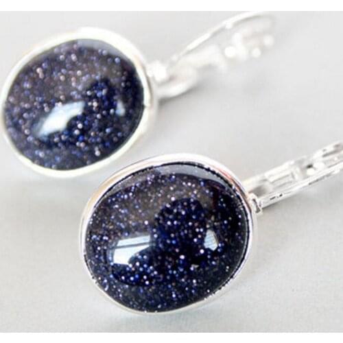 Hot Sell ELEGANT NATURAL BLUE SAND jade 925 SILVER EARRINGS