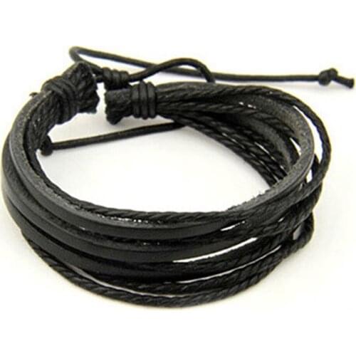 Hot Sale Male Fashion Mens Bracelets Five Wax Ropes Handmade Leather Brown Color Bracelet Drop Shipping
