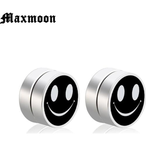 Maxmoon new Black Magnet Circle Round Stud Earring Metral Magnetic Ear Studs No Piercing Men Jewelry Wholesale