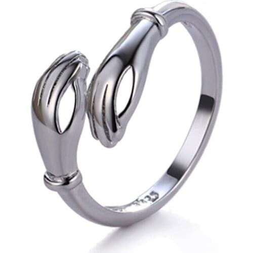 Fashion Simple Silvery Double Layer Give Me A Hug Hand Open Finger Rings for Women And Man Jewelry Gifts