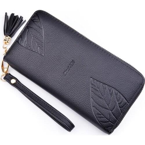 Fashion Leaf Wallet Premium Leather Purse Women Wallets Wristband Clutch Bag Coin Purse Phone Bag Credit Card Holder money bag