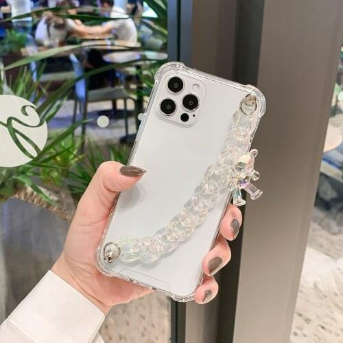 Korea Cute Colorful Bear Bracelet wrist chain case for iphone 12 Pro Max MiNi 11 XR X XS 7 8 plus 6S SE 20 Clear soft back Cover