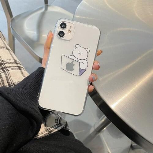 Soft TPU Silicone Phone Case For iPhone Xs 11 12 Pro Max Xr X 8 7 Plus SE 2020 Cute Cartoon Bear Cat Protective Cover Bag