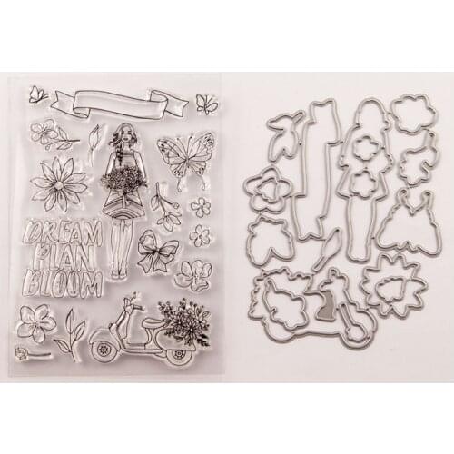 2020 3D New Metal Cutting Dies and Clear Stamps Scrapbooking For Paper Making Girl Flower Embossing Frame Card Sets