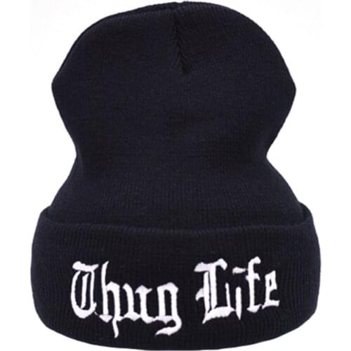 2021 New THUG LIFE Black Letter Beanie Unisex Fashion Hip Hop Mens Beanies Knitted Caps For Women Skullies Gorros Bonnets