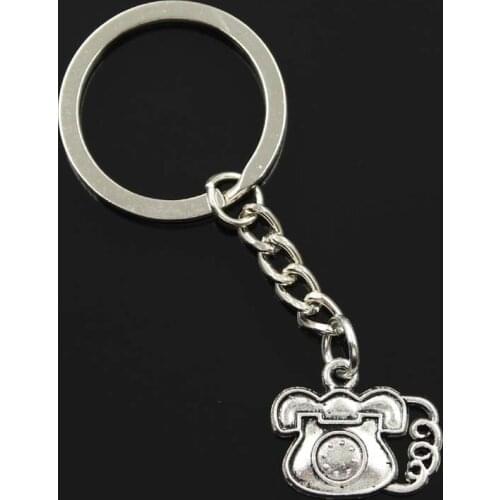 New Fashion Men 30mm Keychain DIY Metal Holder Chain Vintage Telephone Phone 22x18mm Silver Color Pendant Gift