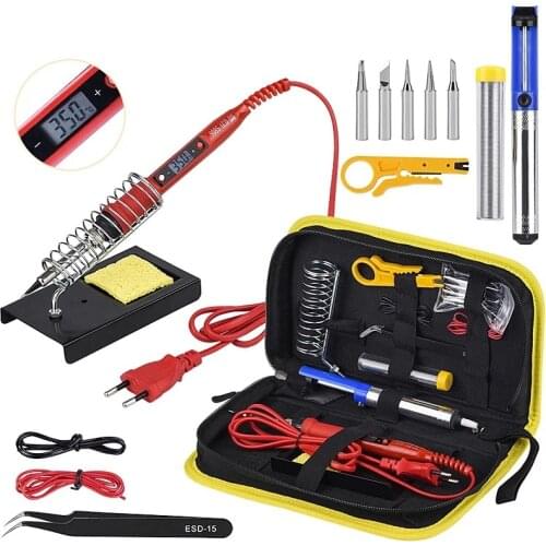 New 80W220V Soldering iron kits Adjustable Temperature Digital Multimeter Auto Ranging LCD solder iron tips welding Rework Tools