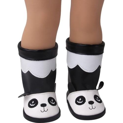 18 Inch American Doll Girls Shoes PU Black White Panda Boots Born Baby Toys Accessories Fit 43 Cm Boy Dolls Gift E1