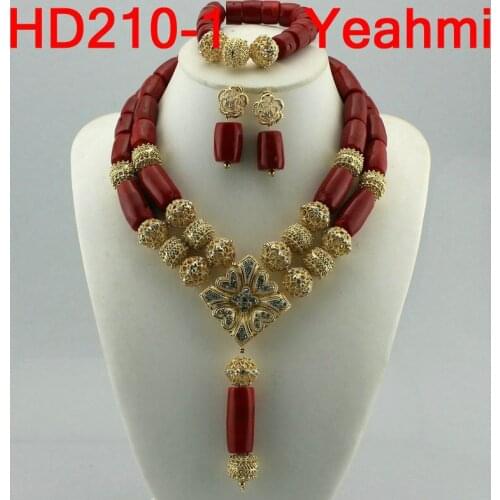 Coral Beads Statement Necklace Set Chunky Bib Beads African Jewelry Fashion Real Coral Necklace Set Dubai Free Shipping HD210-1